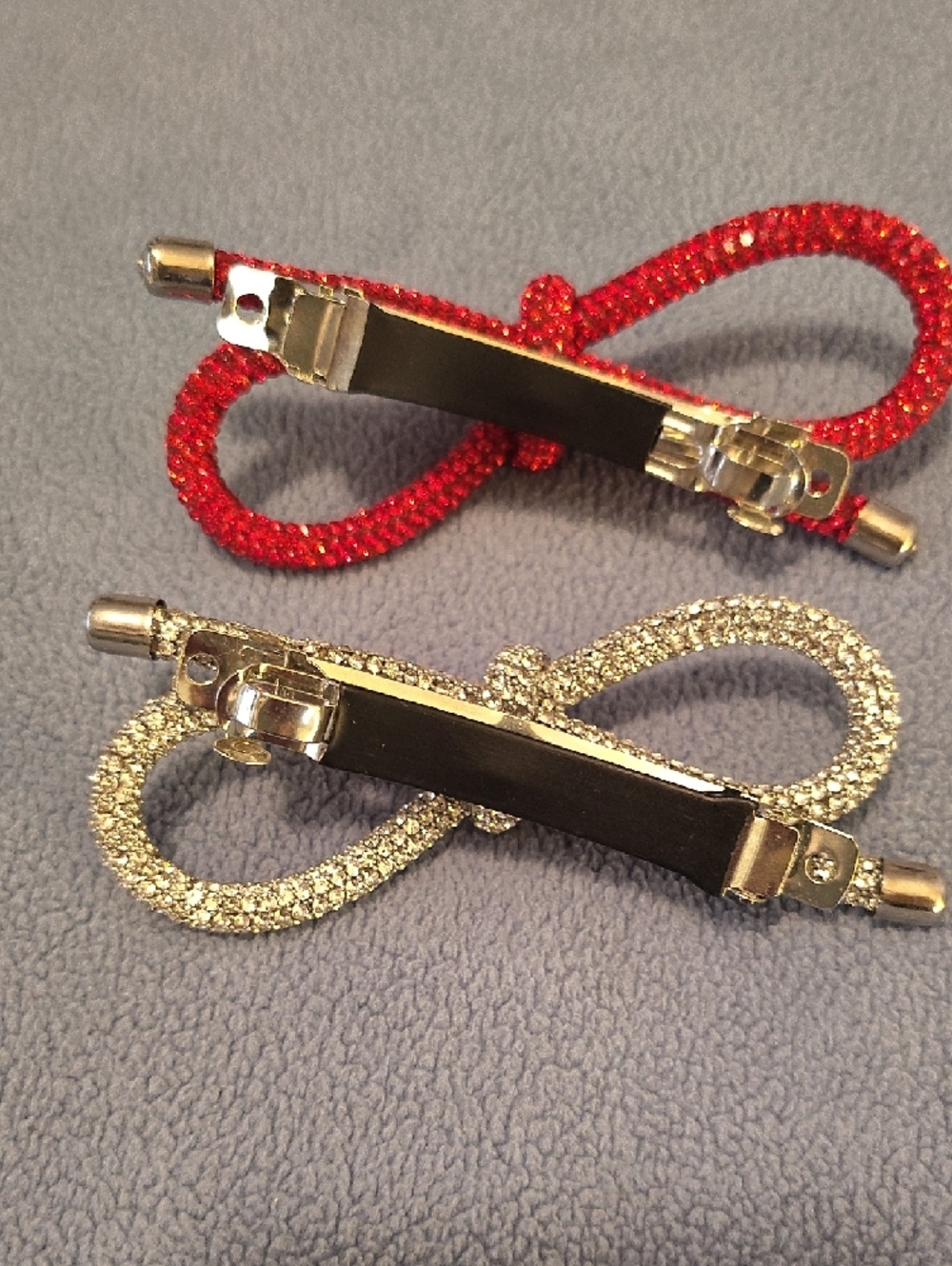 Sparkle Bow Hair Clips – Red & Silver Rhinestone Set - Picture 2 of 2